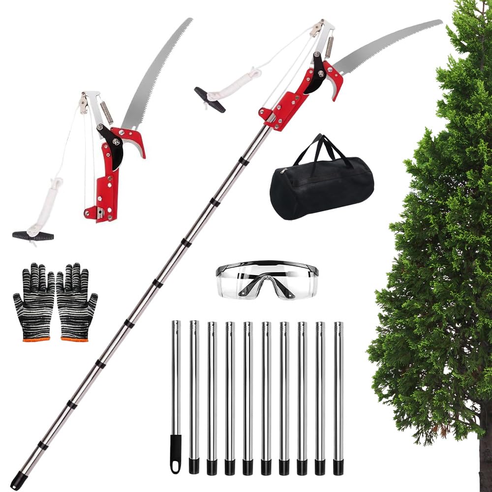 JYQOQH Tree Loppers Long Reach Telescopic, 82-402cm Telescopic Tree with Extendable Handle and 35CM Saw, Telescopic Tree Pruner, Lightweight Long Reach Pruner for Yard Garden Patios Trees Branches