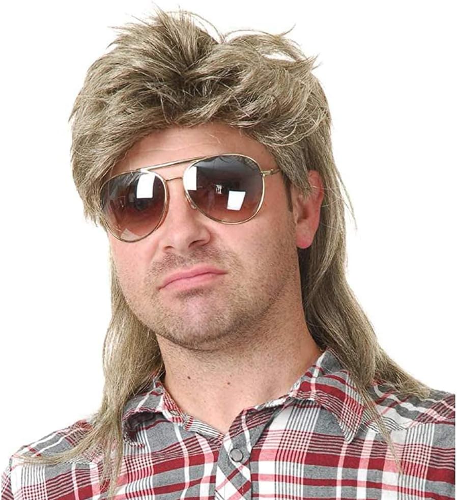 - Mullet Wigs for Men 80s Costumes Fancy Party Accessory Cosplay Halloween Hair Wig (Blonde)