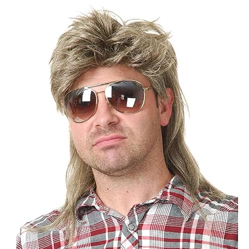 Kaneles Pelucas Mullet para Hombres Disfraces de los Años 80 Accesorio de Fiesta Elegante Cosplay Peluca de Cabello de Halloween (Rubio)