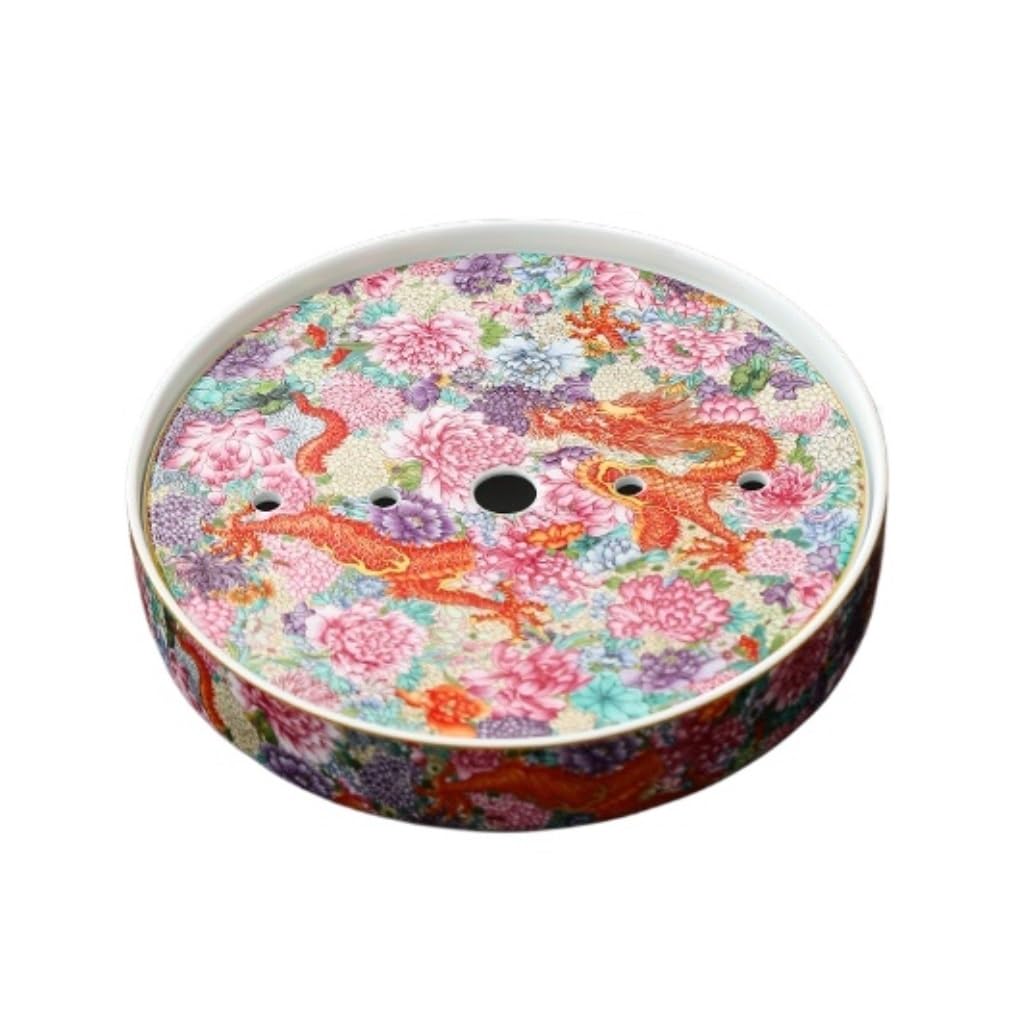 Taca na herbatę Kung Fu taca na herbatę emaliowana kolorowa ceramiczna taca na herbatę do przechowywania wody okrągła taca do przechowywania wody w chińskim stylu taca na herbatę odpowiednia do domu,