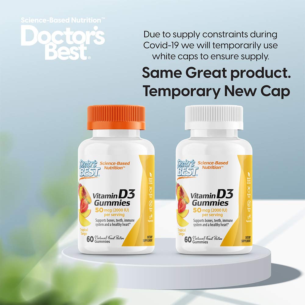 Doctor's Best Vitamin D3 Gummies to Support Healthy Bones Immune System and Heart Health, Tropical Tango, 60 Count