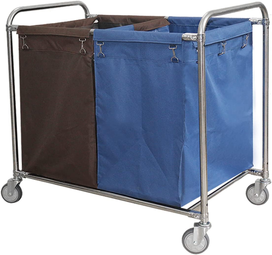 Heavy Duty Laundry Baskets on Wheels Commercial Laundry Rolling Laundry Sorter with 2 Removable Bags Sturdy Metal Frame Hotel Room Service Linen Cart(Size : B)