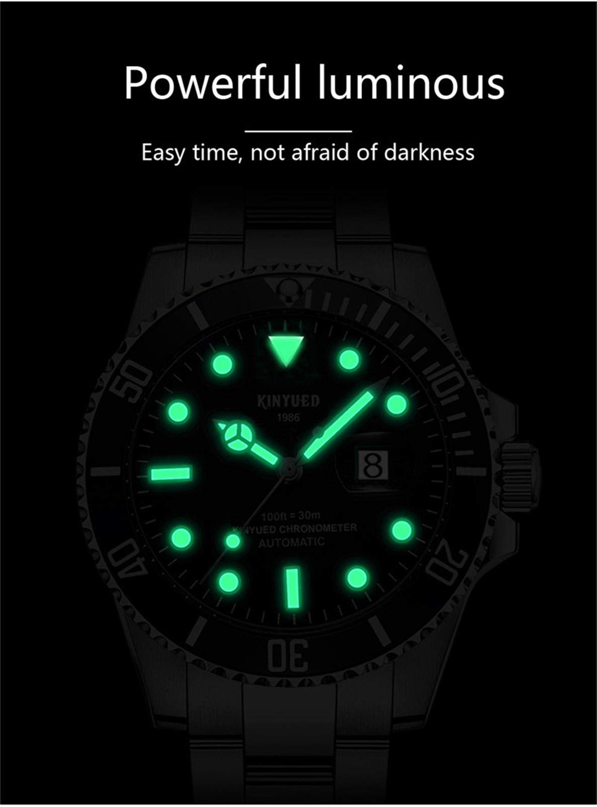 Montre Automatique pour Homme, Mécanique 30M Etanche Analogique, Montre De Plongée À Mouvement, Aux Rayures Bracelet Boîtier en Acier Inoxydable,Vert