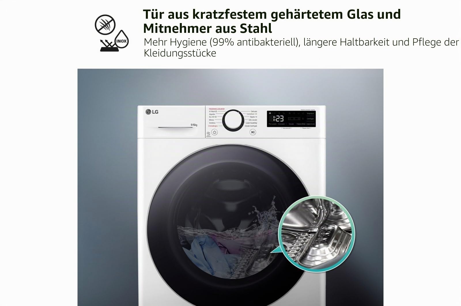 LG F4DR6009A1W Intelligenter Wäschetrockner AI Direct Drive TM, Turbowash 360°, 9/6 kg, 1400 U/min, 10% effizienter als A (Waschen) / D (Trocknen), Serie 600, Weiß