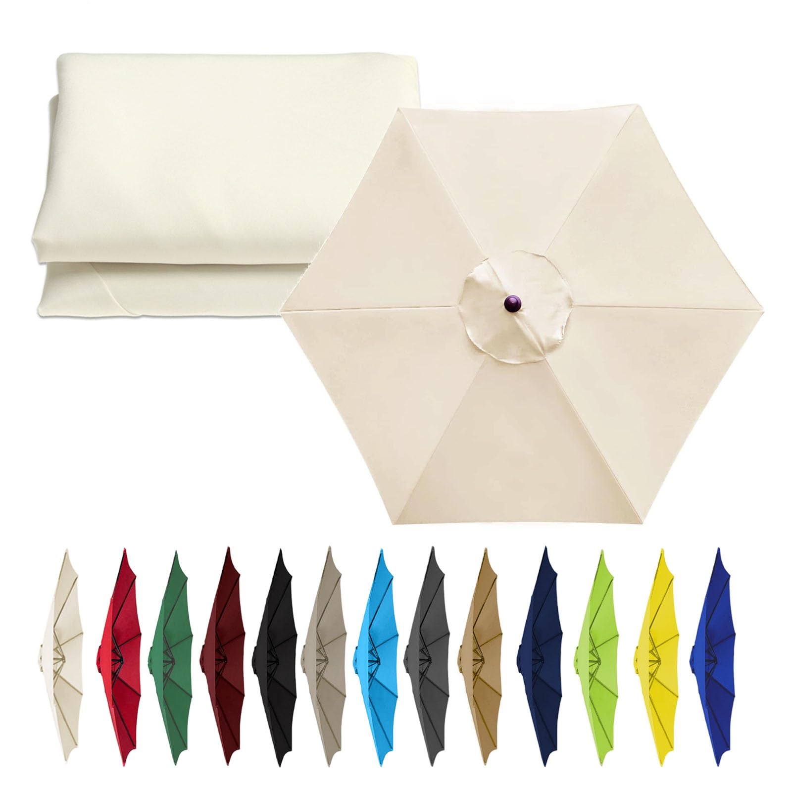 Umbrella Canopy Replacement 2m-6 Arms 2.7/3m-6/8 Arms 3m-6/8 Arms, Patio Umbrella Replacement Cloth, Uv-Resistant, Waterproof, Washable, Easy To Install ( Color : Off-white , Size : 6 ribs-2.7m(8.8ft) โ image 1
