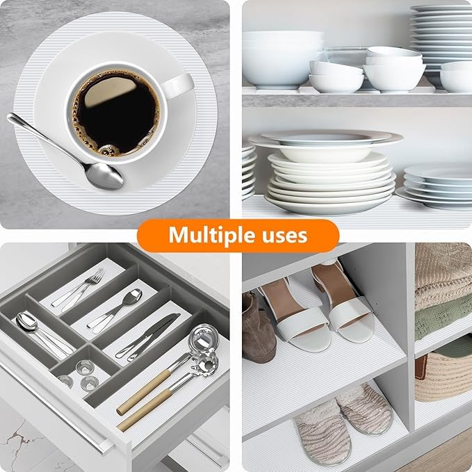 Image of ElastPro (45cm X 10m) FrostyWhite EVA Food Grade Washable Anti Slip Mat /Sheet for Fridge, Shelf Liner, Table, Kitchen Drawer mat (Line FrostyWhite,10 Meter)