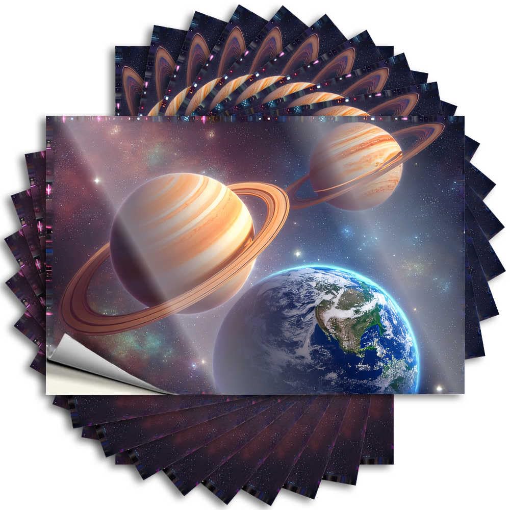 Decals Tiki Easy Apply | Exploring The Planets: Saturn, Jupiter, and Earth in Space Feminist Wall Peel and Stick(8X12CM)