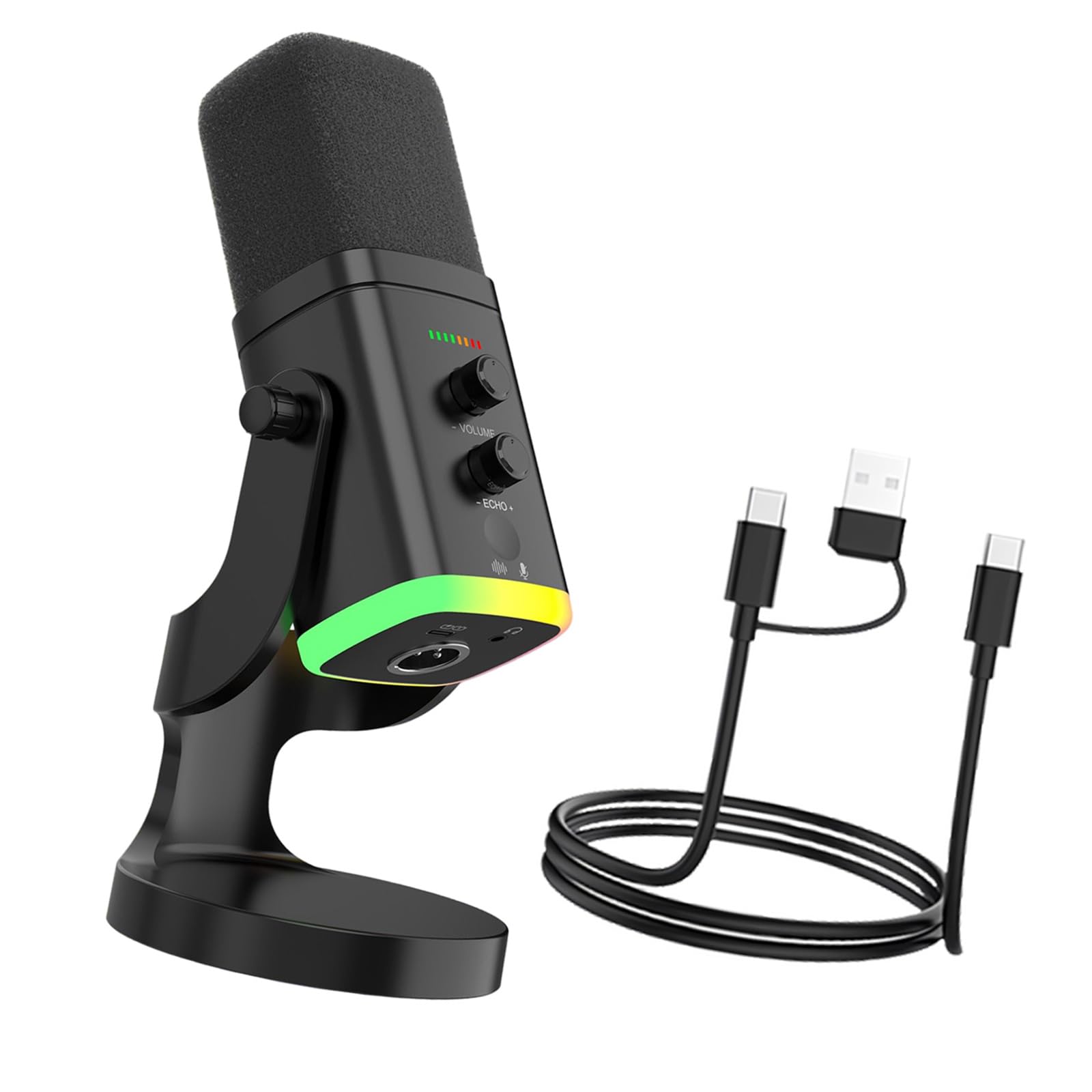 Microfono USB con protezione antivento integrata e display a colori, ideale per studio domestico e riunioni online, microfono per computer