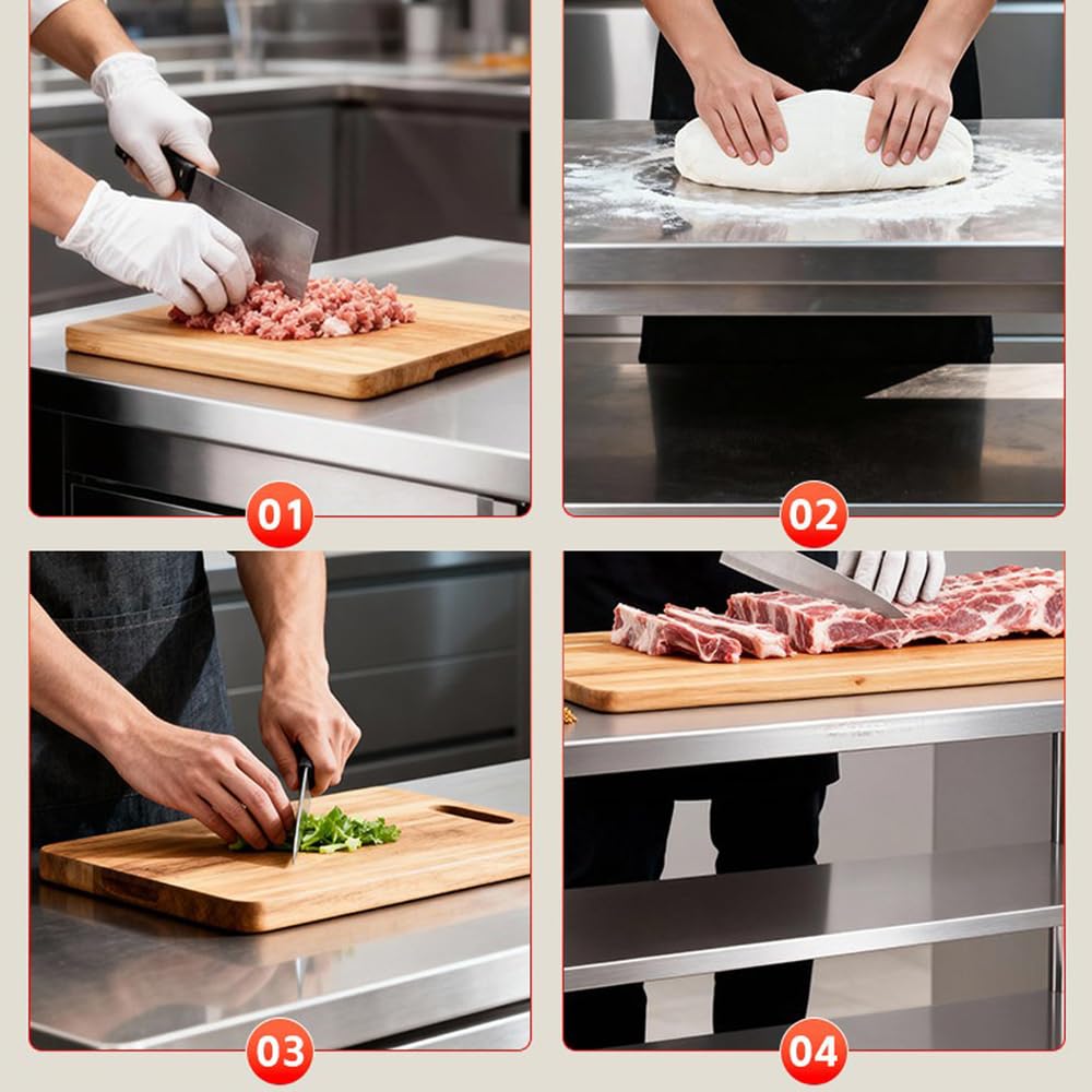 Tavolo da Lavoro in Acciaio Inox, Tavolo da Cucina Professionale, Piano di Lavoro in Metallo, Tavolo per Preparazione per Alimenti/Carne per Cucina,Industria, Ristorazione,120x40x80cm