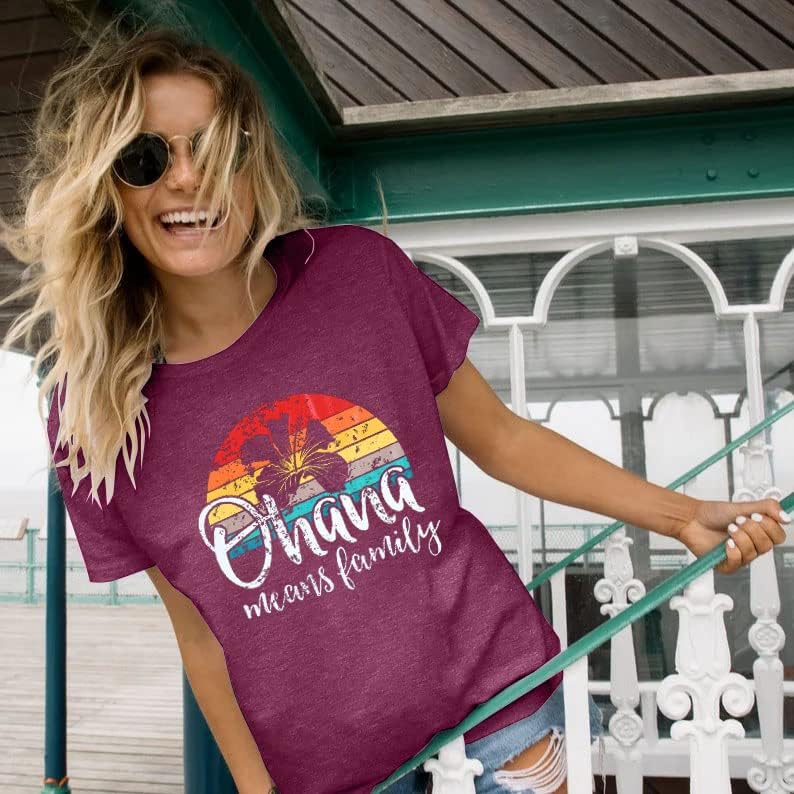 Hawaiian Shirts for Women Hawaii Brach Graphic Tees Summer Vacation Short Sleeve T-Shirts Flower Print Crewneck Tops - Image 4