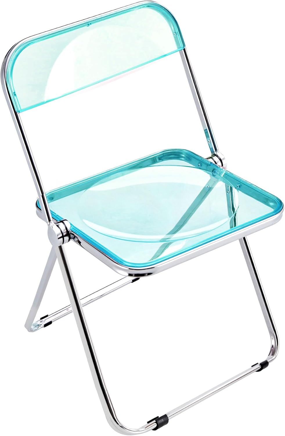 Transparent Acrylic Folding Chairs, Clear Modern Acrylic Chairs, PC Plastic Living Room Seat, Chrome Frame Accent Side Chair for Outside Inside (Light Blue)