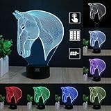 3D Illusion Animal Horse Head LED Desk Table Night Light Lamp 7 Color Touch Lamp Kiddie Kids Children Family Holiday Gift Home Office Childrenroom Theme Decoration by HUI YUAN (Touch)