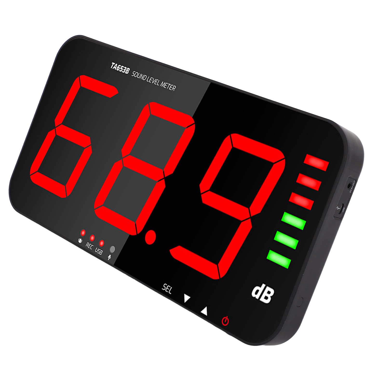 Fabater Grabador de Decibelios, Medidor de Ruido de Montaje en Pared con Rango de DB, Medidor de Nivel de Sonido con Pantalla Grande de 13 Pulgadas, Alarma de Zumbador, Almacenamiento Automático de