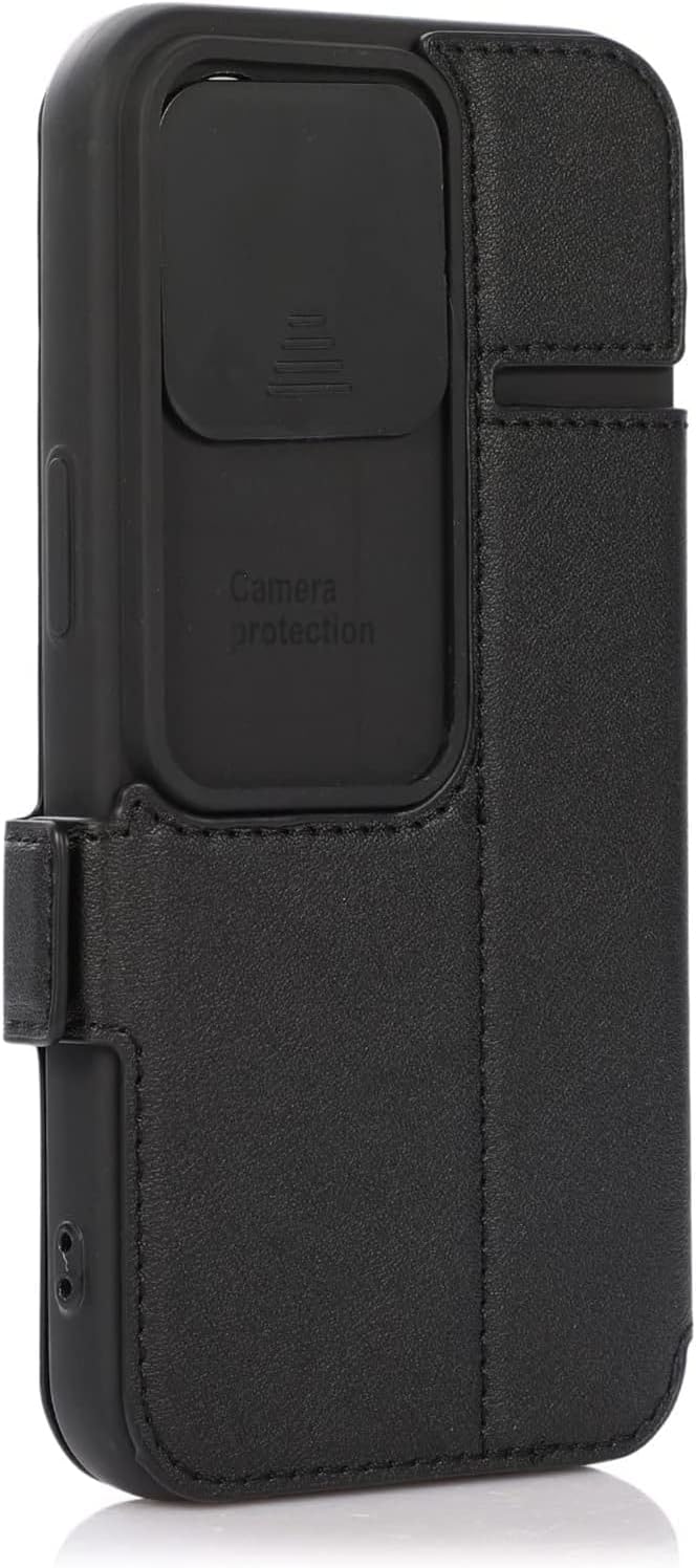 Case for iPhone 14/14 Plus/14 Pro/14 Pro Max, Multifunction PU Leather Flip Wallet Cover, Slider Camera Design, with Card Slots Holder (Color : Preto, Size : 14 6.1")