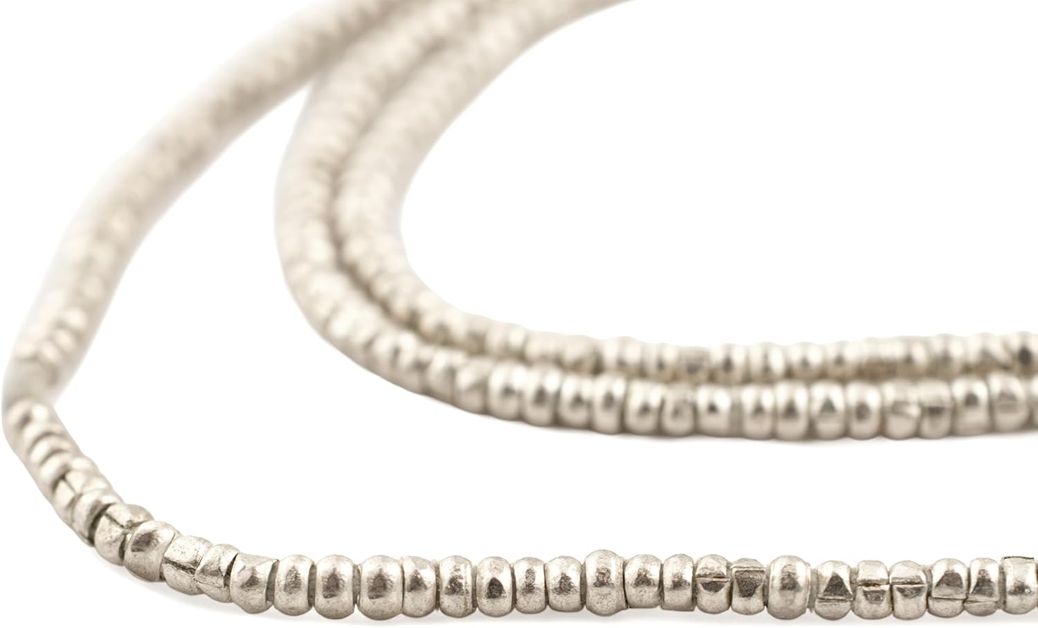 The Bead Chest Silver Heishi Beads – 2mm Ethiopian Metal Spacers, Full Strand for Jewelry Making I Approximately 450+ Beads