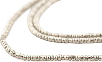 The Bead Chest Silver Heishi Beads 2mm Ethiopian Metal Spacers, Full Strand for Jewelry Making I Approximately 450+ Beads