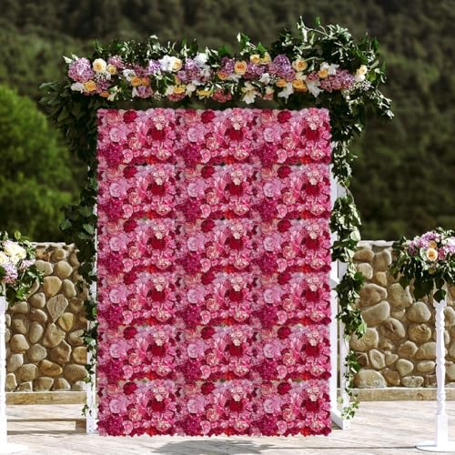 Panneau mural de fleurs 3D rose en soie pour fond de mariage - 4