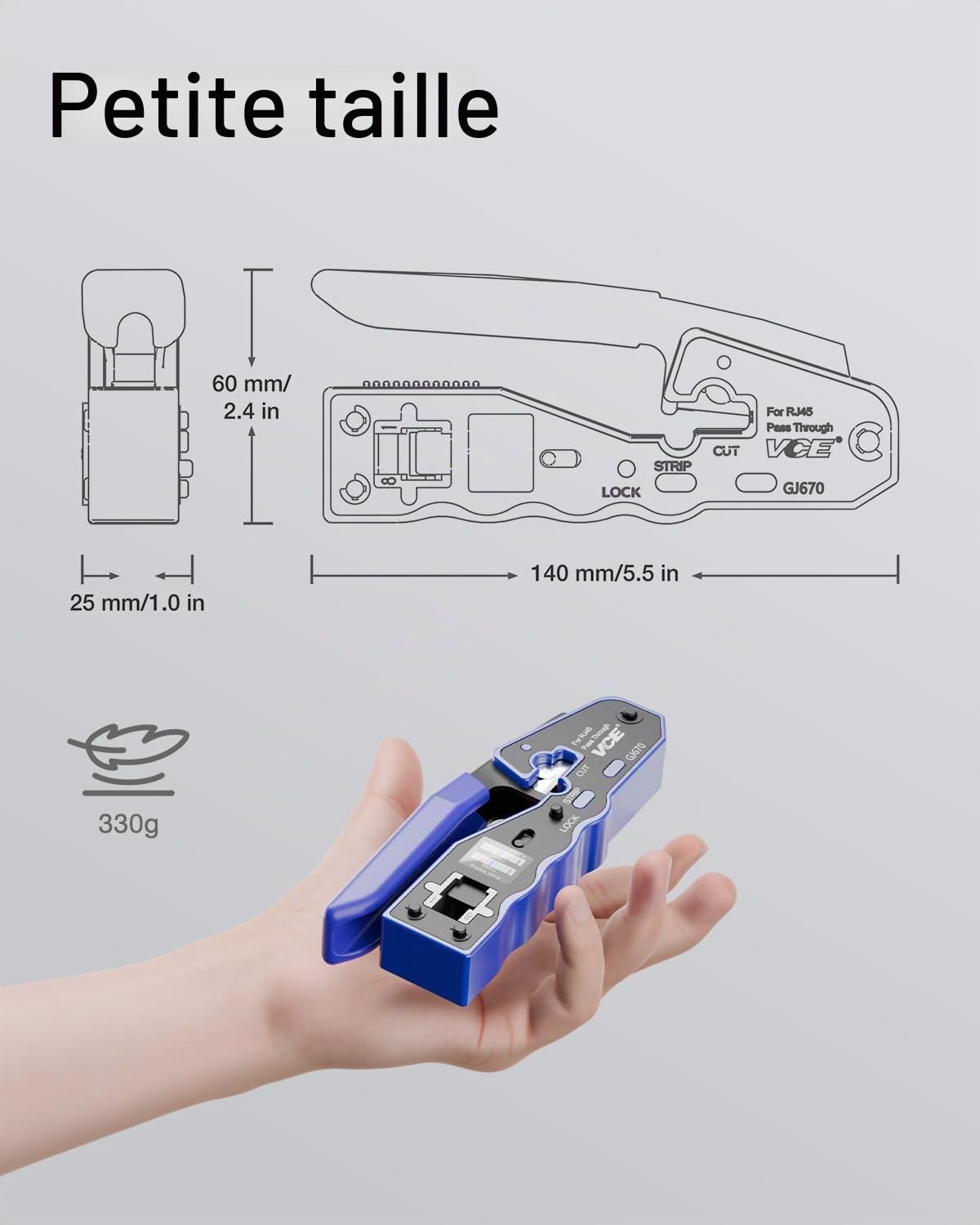 VCE RJ45 Pince à Sertir Outil Sertissage RJ45 Pince Sertir Traverser Pour Réseau Ethernet Cat6a Cat6 Cat5e