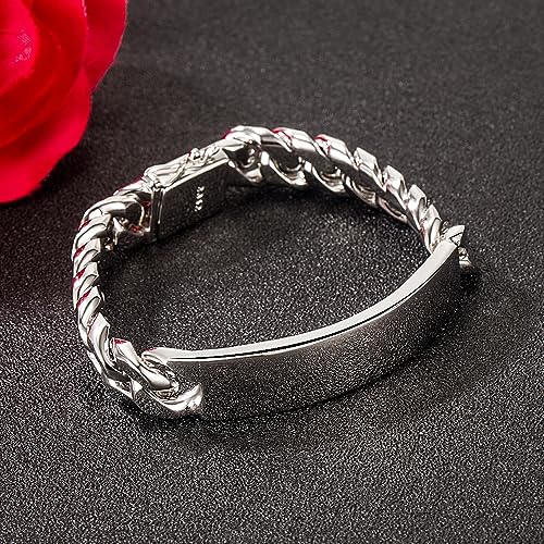 H&Beautimer 925 Sterling Silver Bracelet 10/12MM Cuban Chain Bracelet Fine Jewelry Men Teen Sterling Silver Brand Chain Bracelet 7,7.5,8,8.5,9,9.5,10'' Birthday Gift4