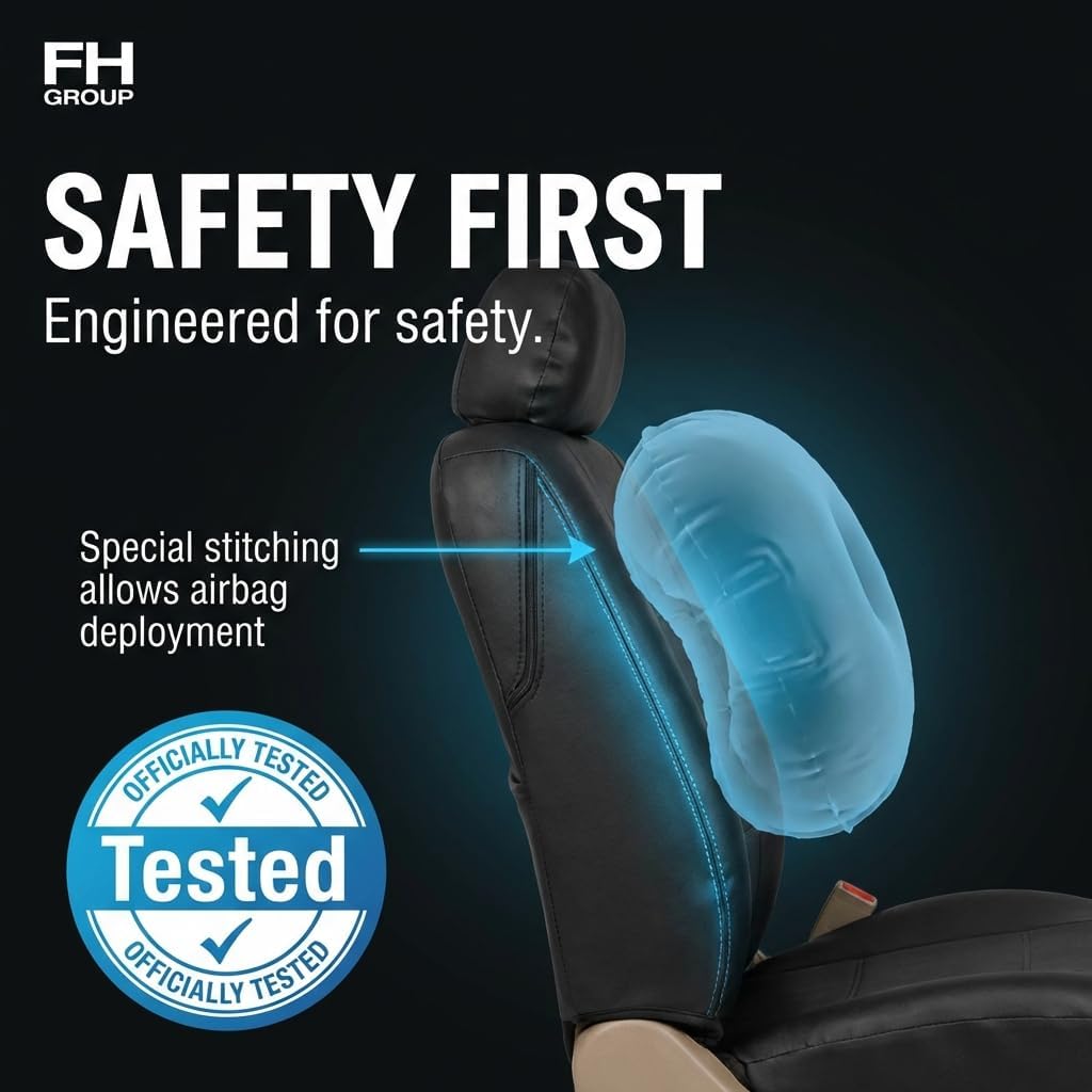 FH Group PU309102 All-Purpose Built-in Seat Belt PU Leather Seat Covers (Black) Front Set – Universal Fit for Cars Trucks & SUVs