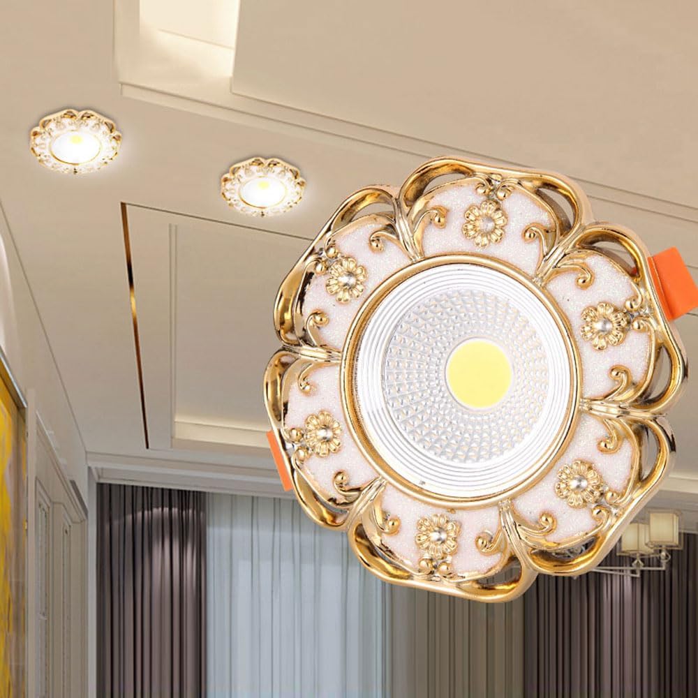 4 Pack Round 3-Color Dimmable LED Spotlight with Golden Baffle Trim, Recessed Downlight for Ceiling Light Fixtures,Ultra-Thin Panel Light for Indoor Use for Living Spaces, Kitchen, Or Hallway