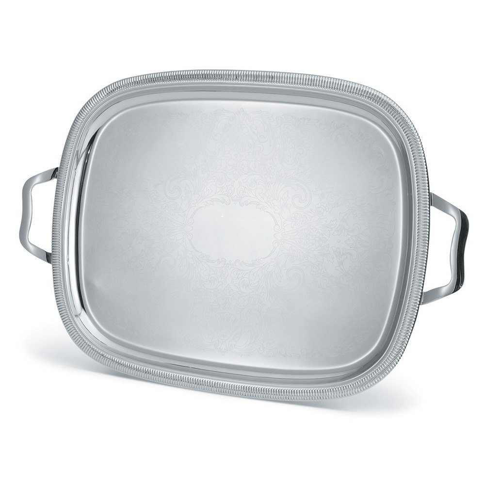Elegant Reflections S/S 23-1/2x18-1/2" Serving Tray w/ Handles by Vollrath – Silver, Model 82123