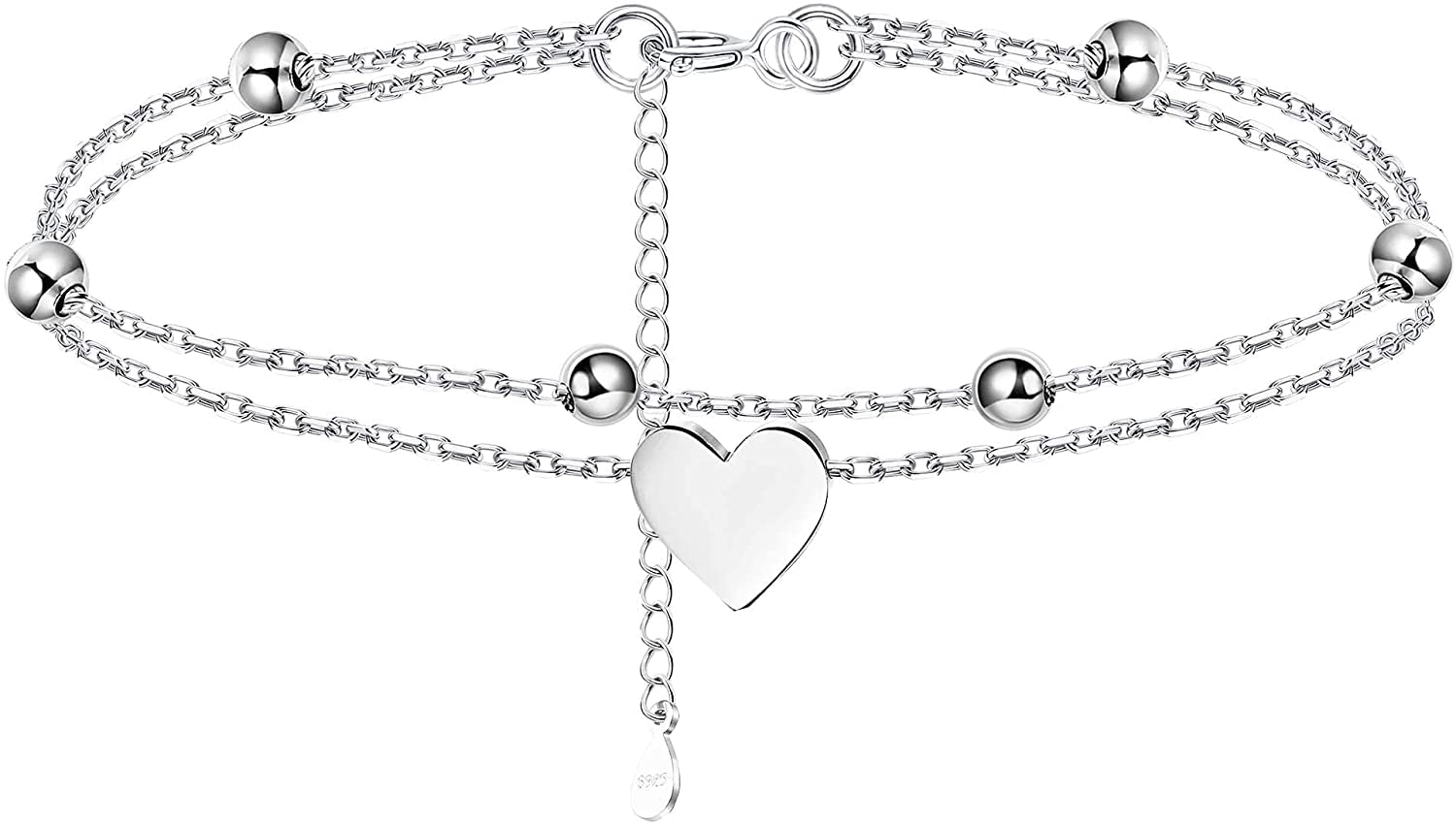 ORAZIOPulsera delicada de plata de ley 925 para mujer Eslabón ajustable Cuentas en capas Mariposa Corazón Infinito Cadena Pulsera Encanto Bracele Graduado Cumpleaños Joyería Regalo para ella