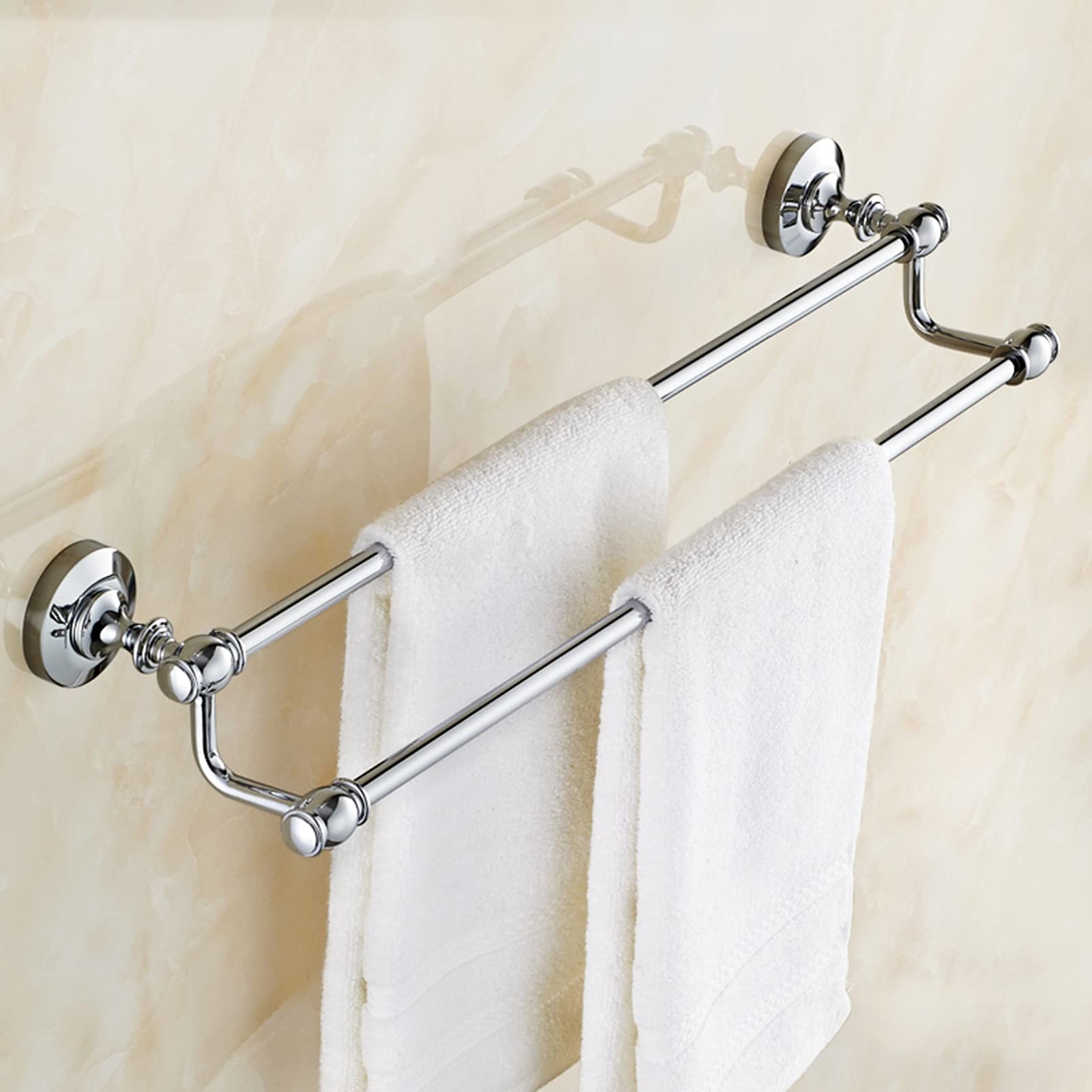 Wandhanddoekrails - 40cm 50cm 60cm 70cm 80cm ronde handdoekstang dubbele handdoekhouder voor badkamer of keuken, gepolijst koper chroom zilver finish