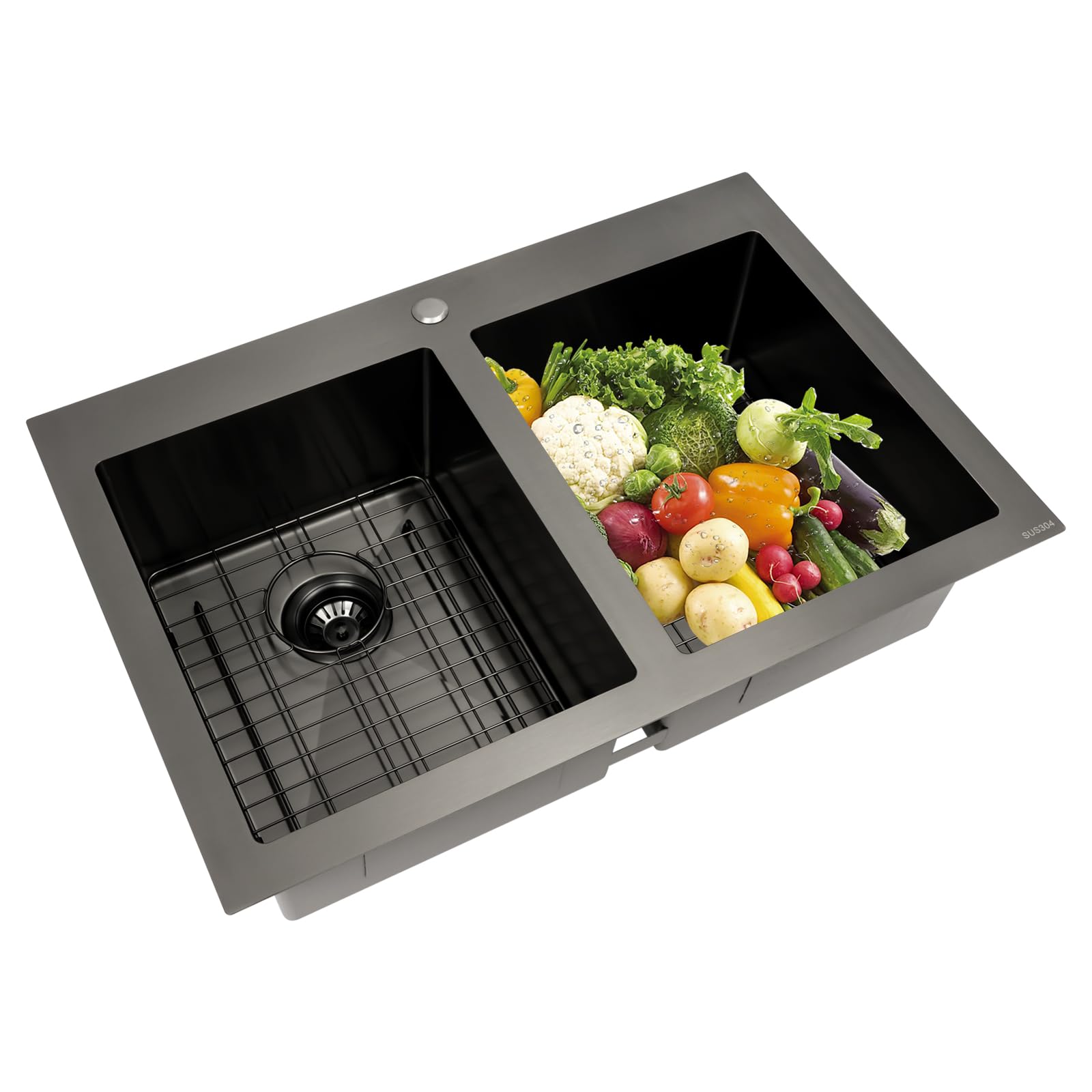 Évier de cuisine double bac inox encastrable avec grand égouttoir pour maison
