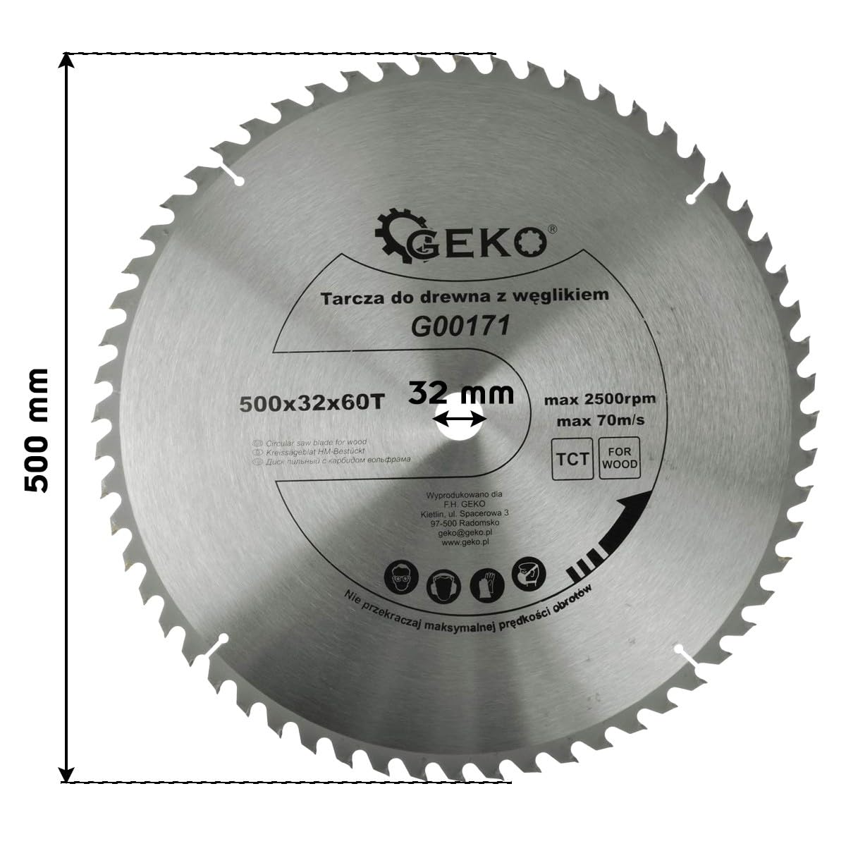 Lama per sega circolare TCT per legno Ø500x32 60 denti