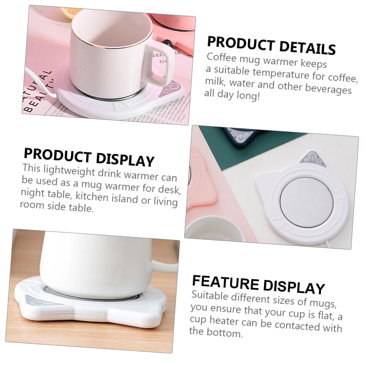 Chauffe-Tasse USB Forme de Chat Plaque Chauffante Électrique Maintien de Température Constant pour Boissons Chaudes Adapté Bureau et Maison Blanc