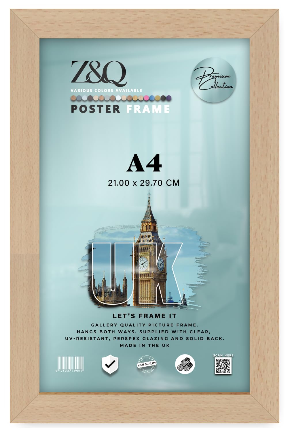 Z&Q | Artistic MDF Photo Frame A4 (21.00 x 29.70 CM) Decorative Wooden Texture, Hanging Poster Holder 8 x 11 Modern Display, 210 x 297 mm [ Beech ]