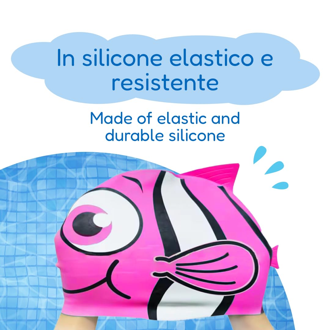 kina - Cuffia da Nuoto Bambini per Piscina, in Silicone, Ipoallergenica, Elastica e Soffice al tatto per Capelli corti e lunghi