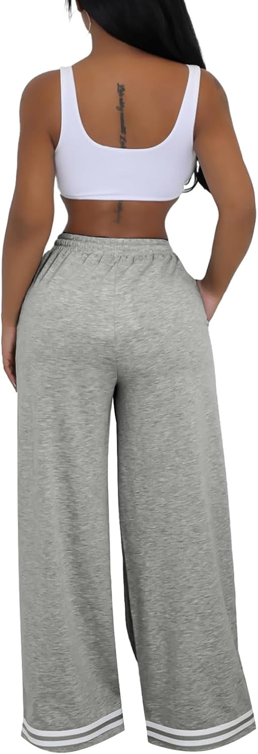 Women Wide Leg Sweatpants High Waisted Sweatpant Baggy Flared Sweat Pants Casual Joggers with Pockets - Image 5