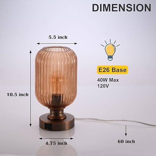 Miniatura 5 de Lámpara de mesa de cristal de mediados de siglo, lámpara de escritorio regulable, bombilla LED incluida, control táctil y puerto USB A+C, vidrio