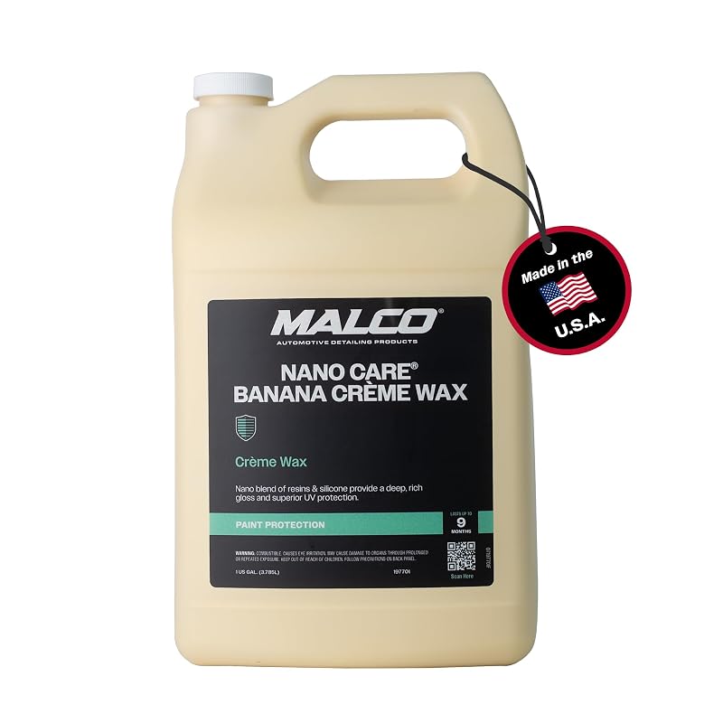Cera líquida automotiva Malco Nano Care Banana Crème Wax para brilho e polimento, frasco de 3,8 L