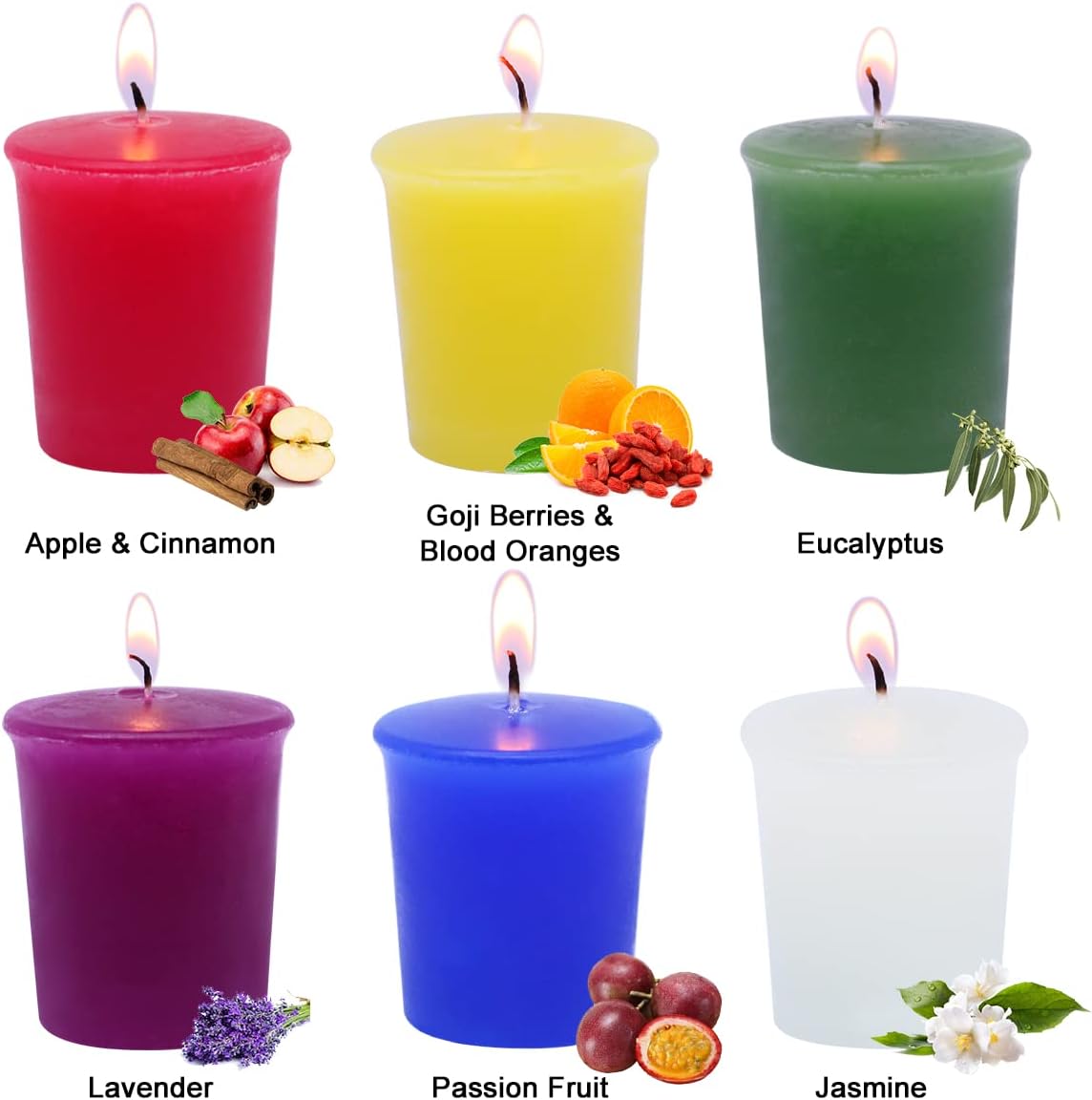 Scented Votive Candles for Home Decoration, 2 Inches Aromatherapy Candle Set with 6 Fragrances - Apple&Cinnamon, Jasmine, Eucalyptus, Lavender, Wolfberry&Blood Orange, Passion Fruit - Image 2