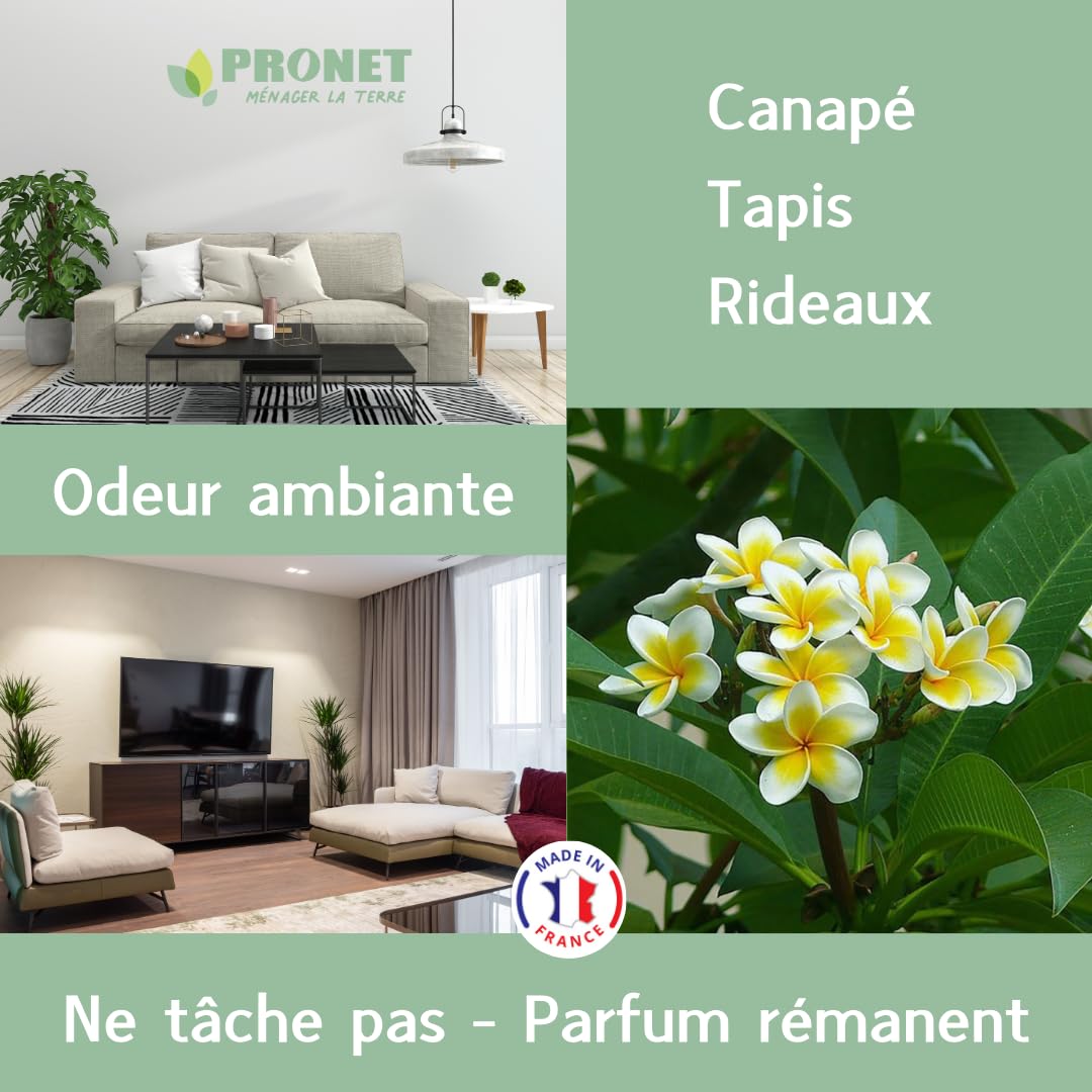 PRONET NATURE - Destructeur d'odeurs - Elimine les mauvaises odeurs - Efficace sur textiles, tissus d’ameublement - Sans trace ni résidus - 98% ingrédients naturels - Fleur de Tiaré - Lot de 6x500ml