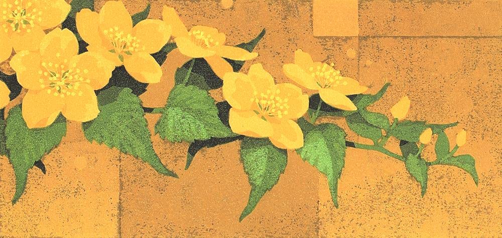 Amazon.co.jp: 本荘正彦 「山吹」 花 絵画 和風 木版画 額付き : ホビー