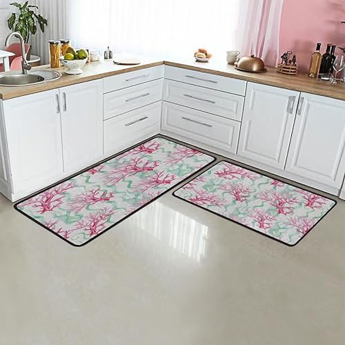 Vista 34 de Tapete de cocina acolchado antifatiga, estilo pintura al óleo, flores, juego de 2 piezas, duradero, resistente a las manchas, parte inferior Pintura