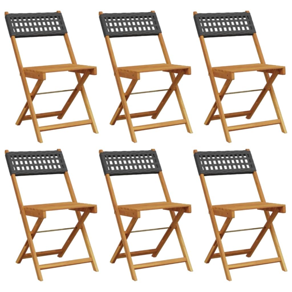 Chaises de jardin pliantes en bois d'acacia et résine tressée noire (Lot de 6) - Mobilier compact