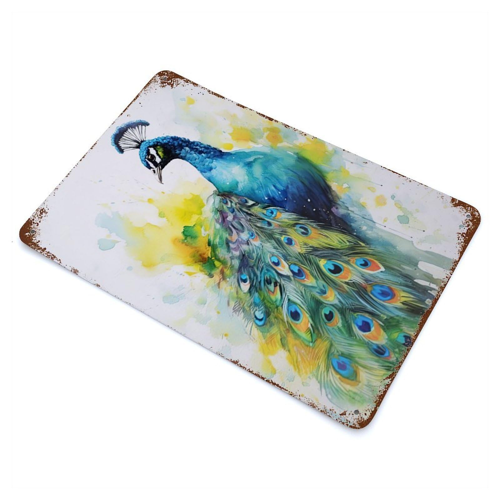 Retro Metal Sign with Peacock Watercolor Design 11.8"x7.9", for Living Room, Hallway And Home Decor, Farmhouse Wall Decor