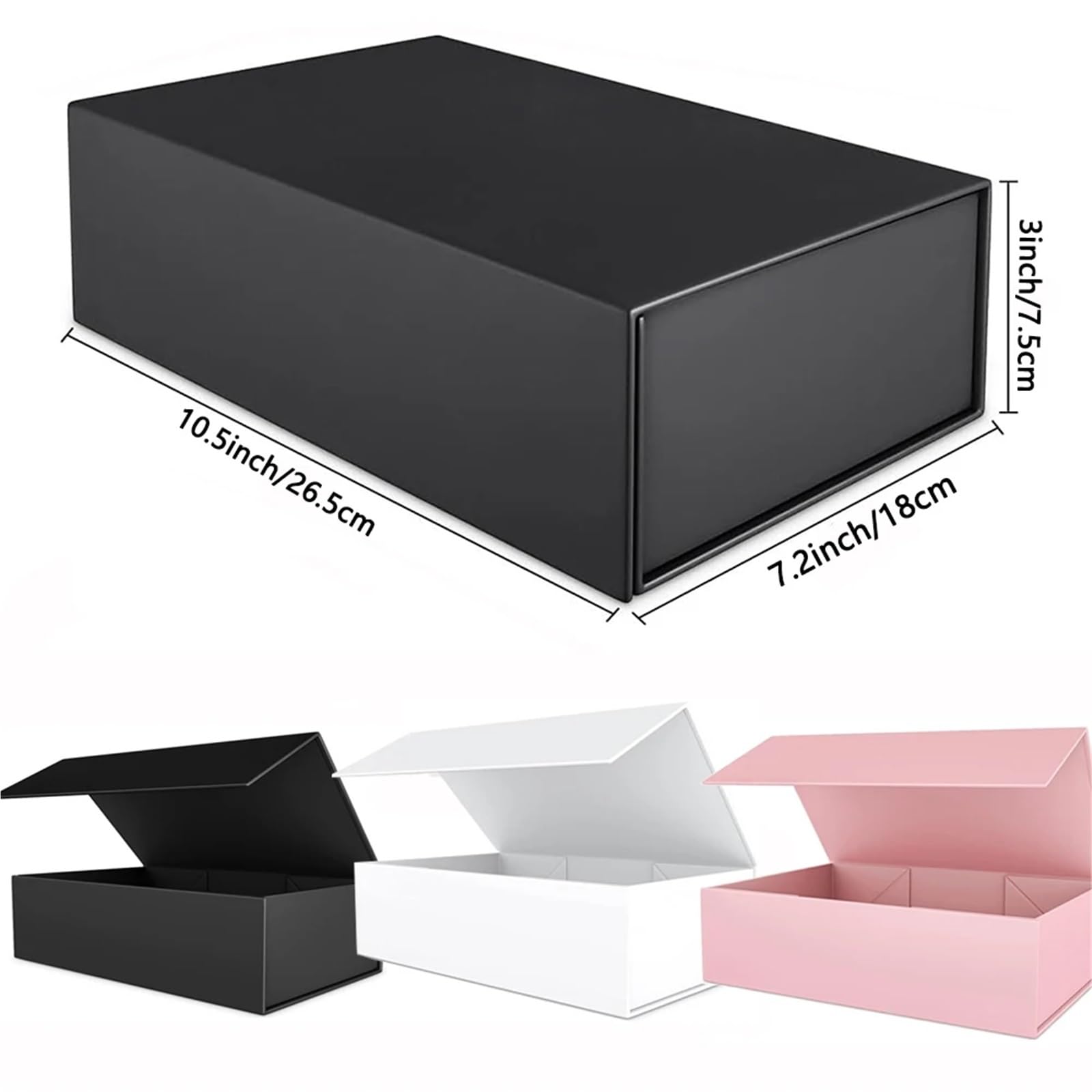 Confezione regalo con coperchio, scatola rettangolare pieghevole con chiusura magnetica, per proposta di matrimonio (bianco, 26,5 x 18 x 7,5 cm, 4 pezzi)