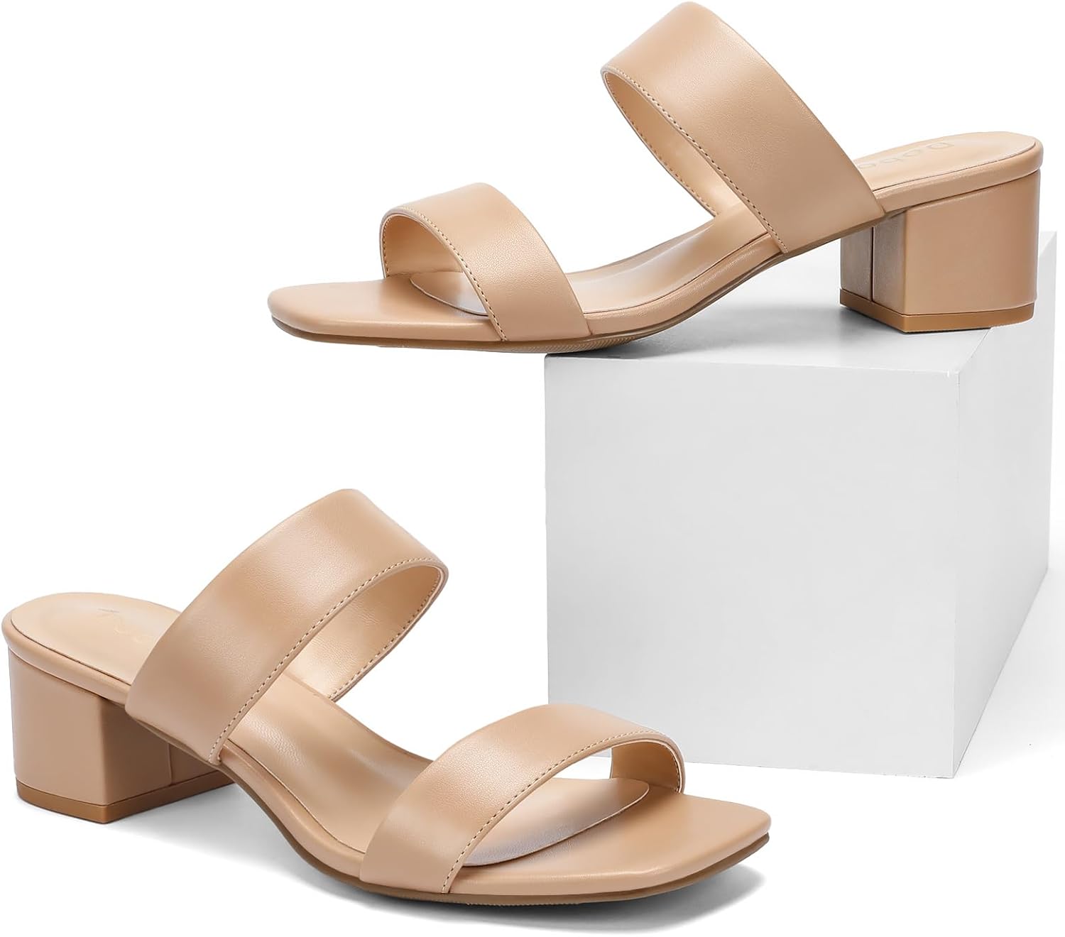 Women's Heeled Sandals Two Strap Square Open Toe Heels 2-Inch Chunky Sandals Dress Shoes Wide Feet Friendly - Image 7