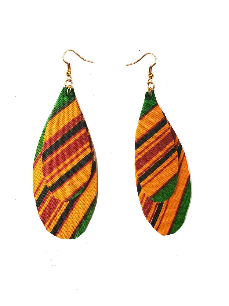 Dupsie's African Print Kente Fabric Wrapped Double leaf Fishhook Earrings