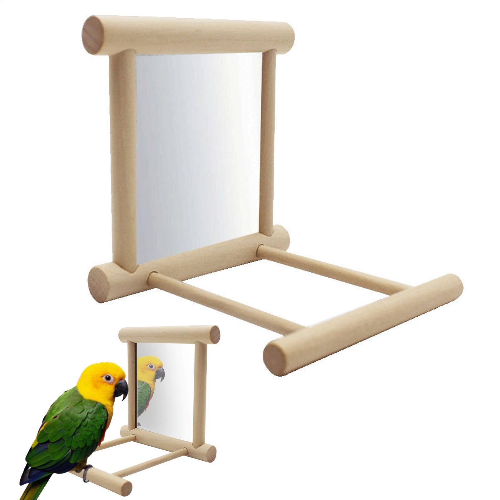 Bird Mirror | Budgiee Mirror | Pet Bird Mirror | Pet Bird Stand Perch with Mirror | Parrot Mirror Perch | Wooden Parrot Mirror Toy for Parrot Budgies Parakeet Cockatiel