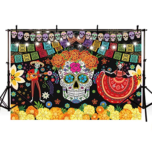MEHOFOND 2,1 x 1,5 m pano de fundo dia dos mortos festa mexicana Halloween caveira flores fundo aniv