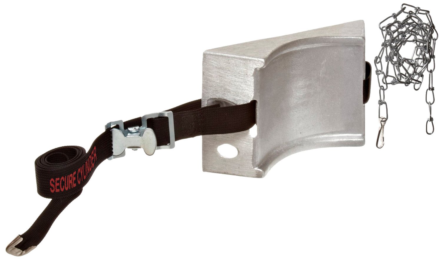 Talboys 717 Aluminum Cylinder Wall Bracket with Safety Message Strap and Chain, 1.875" Length x 8.125" Width x 4.625" Height