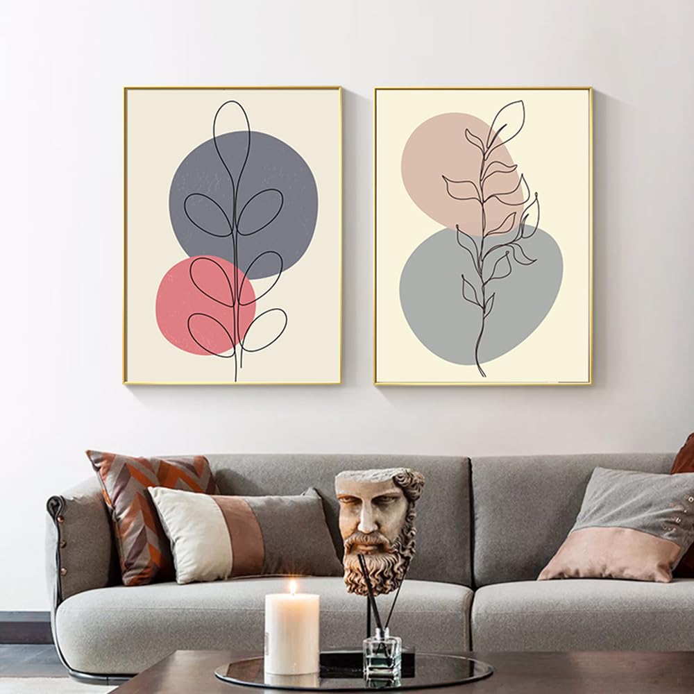 WUHBCZ Pictures,Modern Geometric Abstract Plant Leaves Poster Painting Canvas Boho Wall Art Living Room Background Kitchen Home Decoration Painting-50 * 60cm*2PCS (No Frame)