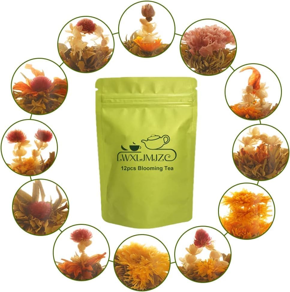 LWXLJMJZC－12pcs Individually Wrapped Blooming Tea，Jasmine Flowering Tea, Green Tea with Flowers－Gifts For Tea Lovers (12 Different Flavors)